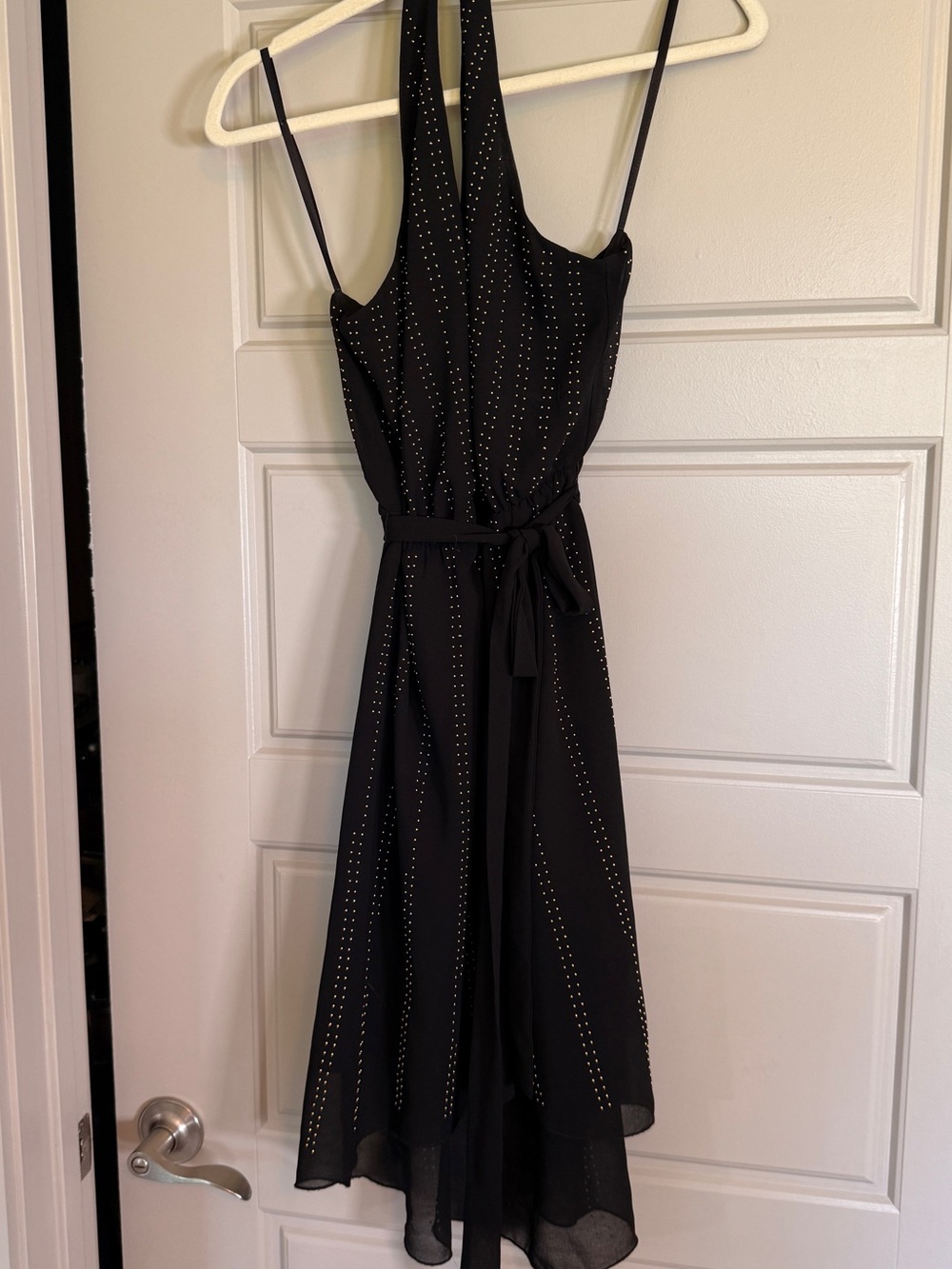 bebe Black Halter Midi Dress with Stud Accents